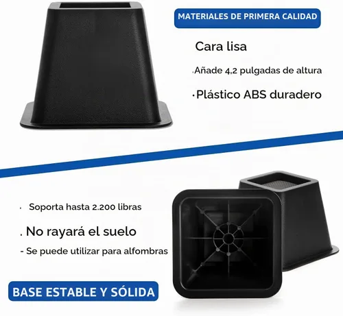 Vista 5 de Elevadores de cama de 4 pulgadas resistentes, paquete de 6 elevadores de muebles de plástico duradero, soporta 2200 libras para cama, sofá