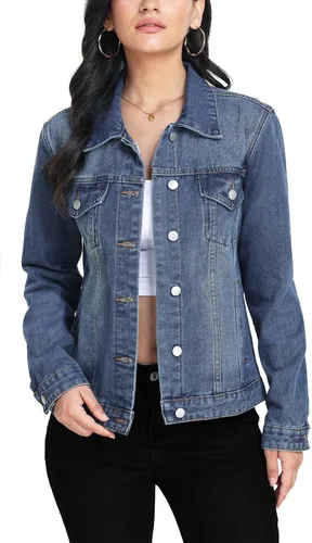 Vista 2 de MISS MOLY Chaquetas de mezclilla para mujer, con botones, de manga larga, básicas, a la moda