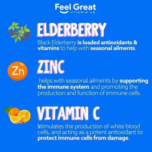 Vista 5 de Feel Great Kids - Gomitas de saúco con zinc y vitamina C Apoyo inmunológico Sambucus Saúco Multivitaminas veganas para niños con sabor a bayas