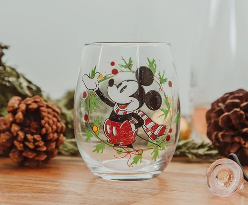 Vista 3 de Disney Mickey Mouse - Corona de Navidad sin tallo, vaso de lágrima para mimosas, cócteles, decoración de bar para el hogar, accesorios de cocina