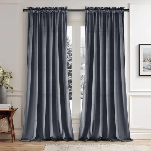 Vista 28 de JIUZHEN Cortinas de terciopelo beige de 63 pulgadas de ancho x 63 pulgadas de largo, cortinas de terciopelo retro suaves con bolsillo para barra