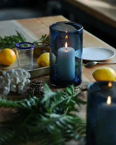 Vista 8 de Candelabro de huracán azul ARIAMOTION a granel para jarrón de vidrio cilíndrico, diseño de burbujas sembradas, moderno, estilo granja, hecho a mano