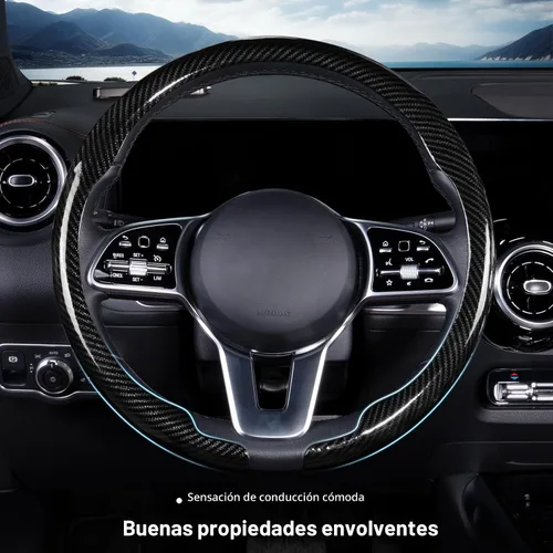Vista 2 de Funda para volante de automóvil de fibra de carbono a presión, accesorios para volante, envoltura 14.5-15 pulgadas, agarre universal antideslizante