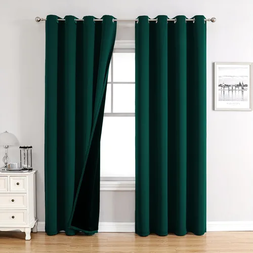 Vista 11 de ChrisDowa Cortinas 100% opacas de 63 pulgadas de largo para dormitorio con forro negro, 2 capas gruesas totalmente opacas con aislamiento térmico