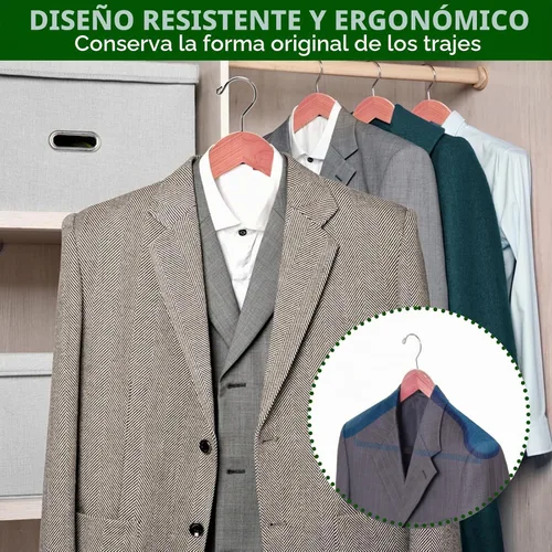 Vista 6 de Amber Home Paquete de 5 perchas de cedro para trajes con hombro extra ancho, perchas de madera para abrigos y chaquetas, perchas de cedro natural