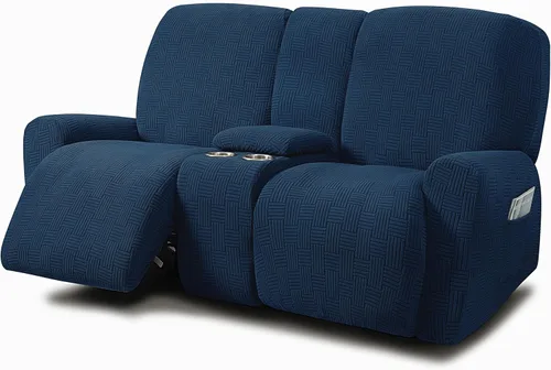 Vista 21 de ULTICOR - Juego de 8 fundas para sofá reclinable de jacquard, fundas elásticas para sofá reclinable para 3 cojines, gruesas, suaves, lavables