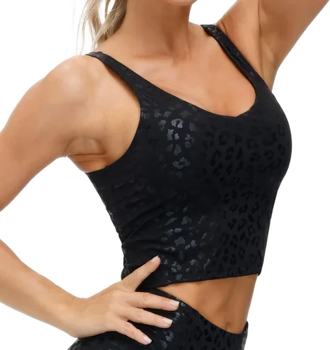 Vista 4 de THE GYM PEOPLE Sujetador deportivo largo de leopardo para mujer sin alambres acolchado soporte medio para yoga gimnasio correr entrenamiento