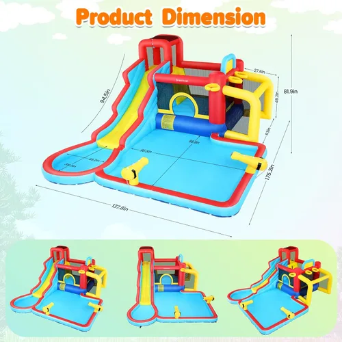 Vista 8 de AKEYDIY Casa de rebote de tobogán acuático, 13 × 12.5 pies, tobogán acuático inflable para niños grandes de 8 a 12 y 3 a 10 años, toboganes