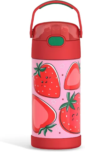 Vista 11 de THERMOS FUNTAINER - Botella de agua con pajilla, 12 onzas, botella de agua de acero inoxidable aislada al vacío para niños con tapa, color negro
