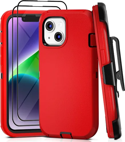 Vista 7 de Funda para iPhone 13 con 2 protectores de pantalla, resistente de grado militar, funda de cuerpo completo para hombres y mujeres (aguamarina + rosa)