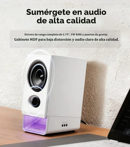 Vista 2 de Edifier Altavoces R20BT para computadora, controles táctiles, entradas AUX Blanco