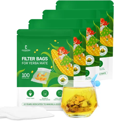 Vista 8 de Infusor de té desechable de fibra de maíz, bolsas de filtro de té con cordón para hojas sueltas, yerba mate, material seguro y natural, 3.94 x 3.15
