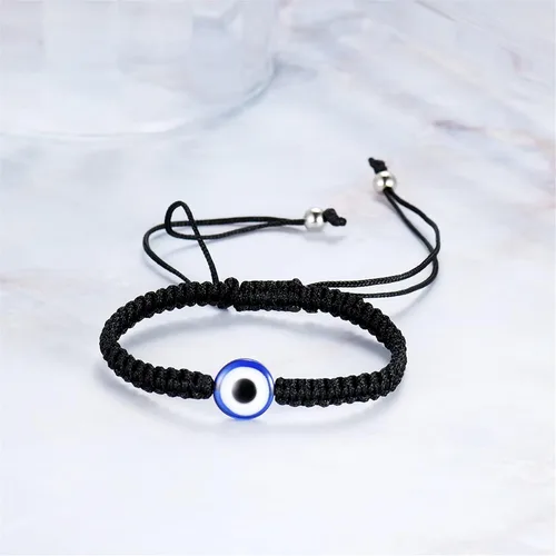 Vista 3 de 3 unidades2 pulseras azules contra el mal de ojomano Hamsa mal de ojo hecho a mano, cuerda trenzada ajustable Ojo pulsera elástica con dije