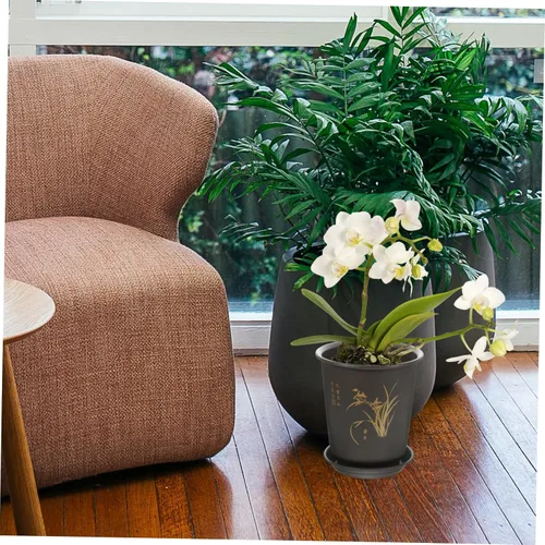 Vista 5 de 3 Pack Orchid Flower Pots with Tray, Plastic Indoor Planters