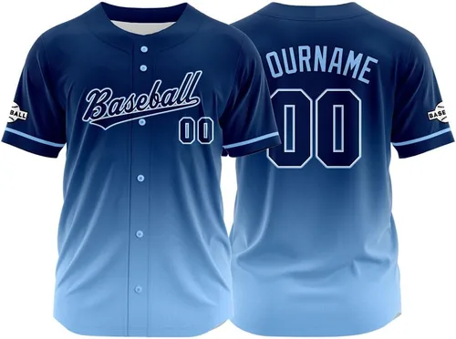 Vista 17 de Camiseta de béisbol con degradado personalizado, nombre, número y logotipo personalizados para hombres, mujeres y niños