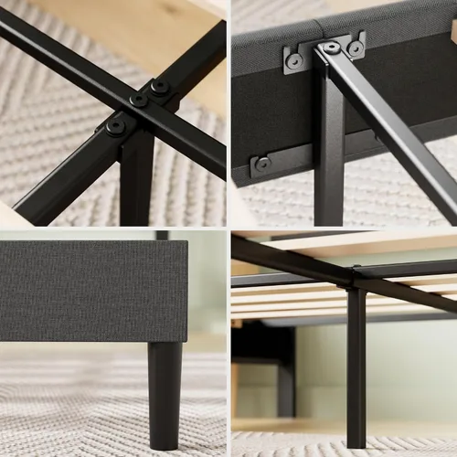 Vista 6 de Zinus Cama de plataforma tapizada Full Piper con cabecera con paneles horizontales, soporte de listones de madera, no necesita somier, fácil