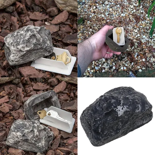 Vista 2 de Outdoor Key Hider Key Storage Rock Realistic Stone With Secret Compartment Key Holder Spare Key