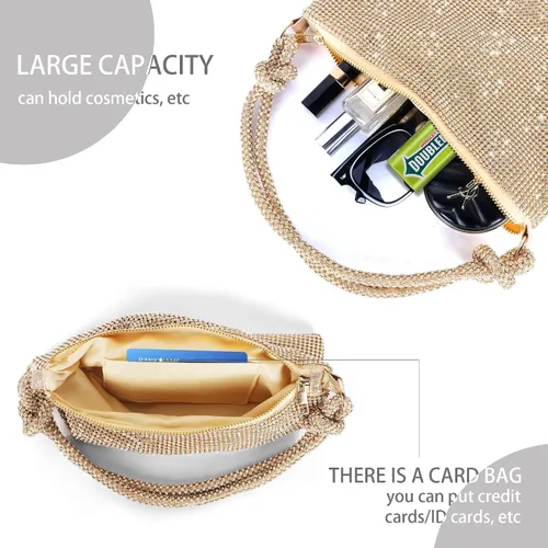 Vista 7 de Bolso de noche brillante con diamantes de imitación, monederos plateados para mujer, bolsos cruzados para fiesta, graduación, club, boda