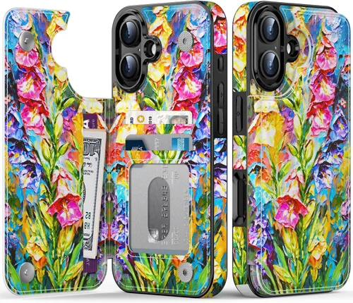 Vista 92 de FUNMIKO Funda tipo cartera para iPhone 15 con tarjetero + clip para efectivo, bloqueo RFID, protección contra caídas de grado militar y obras