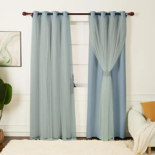 Vista 11 de INLINAS Cortinas opacas beige con superposición transparente, paneles térmicos y de reducción de ruido con ojales en la parte superior