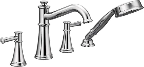 Vista 5 de Moen T9024BN Belfield - Grifo de bañera romana con dos manijas con ducha de mano, requiere válvula, níquel cepillado