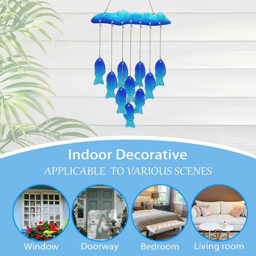 Vista 7 de Campanillas de viento de pez de cristal marino para exteriores, campanillas de viento únicas para exteriores, patio, playa, decoración de jardín