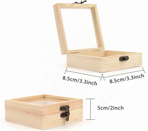 Vista 7 de Rocutus - Caja de madera, paquete de 2 cajas de regalo de madera de pino sin terminar, caja de almacenamiento de madera, caja de madera natural