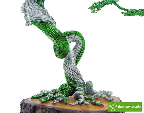 Vista 5 de GREENHANDSHAKE Bonsái Escultura de árbol de alambre de cobre, esculturas de árbol modernas, el mejor regalo, artesanía, decoración del hogar, Verde