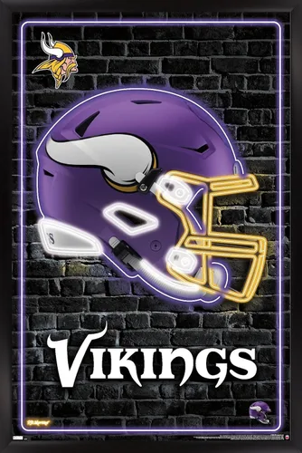 Vista 9 de Trends International NFL Minnesota Vikings - Póster de pared con casco neón 23, 22.4 pulgadas de largo x 14.7 pulgadas, versión enmarcada en madera