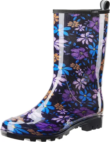 Vista 4 de HISEA - Botas de lluvia para mujer, impermeables, a media pantorrilla, botas de jardín para mujer Abeja azul