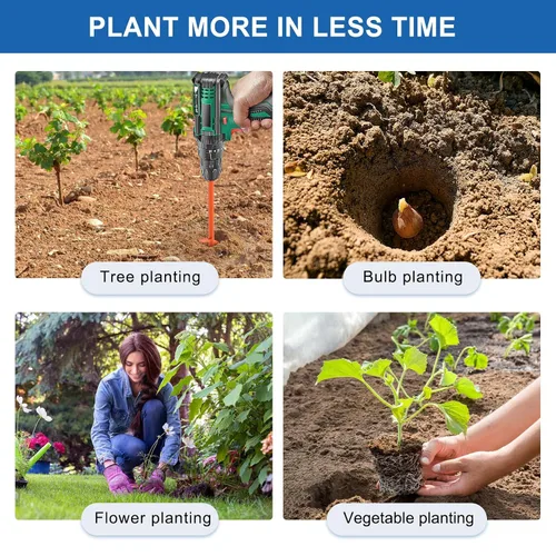 Vista 6 de Juego de 4 brocas de taladro de jardín para plantar, 1.6 x 9 pulgadas, 2 x 16 pulgadas, 3 x 12 pulgadas, 3.5 x 16 pulgadas, excavadora de agujeros