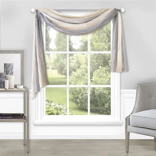Vista 7 de PowerSellerUSA Designer Home - Paneles de cortina semitransparentes a rayas multicolor (beige, bufanda de 50 x 144 pulgadas)
