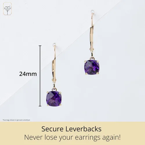 Vista 3 de Solid 10K Gold Cushion Cut Dangle Gemstone Earrings for Women 6mm Gemstone Birthstone Earrings Checkerboard 10 Karat Gold Dangle Drop Leverback