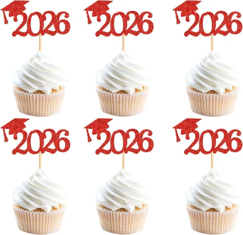 Vista 19 de 24 adornos para cupcakes de graduación 2026, selecciones de alimentos/aperitivos para fiesta de graduación, decoración de mini pasteles, adornos
