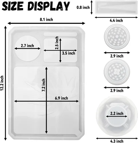 Vista 5 de Molde de bandeja rodante de 5 piezas para molinillo de resina para moler y almacenamiento, kit de moldes de silicona grandes para bricolaje