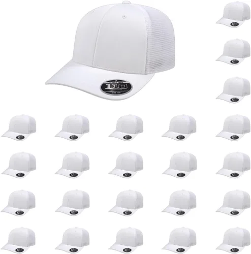 Vista 90 de Cap America i8502 Flexfit 110 Premium - Gorra de camionero de perfil medio con 6 paneles de malla trasera con protección UV y cierre ajustable