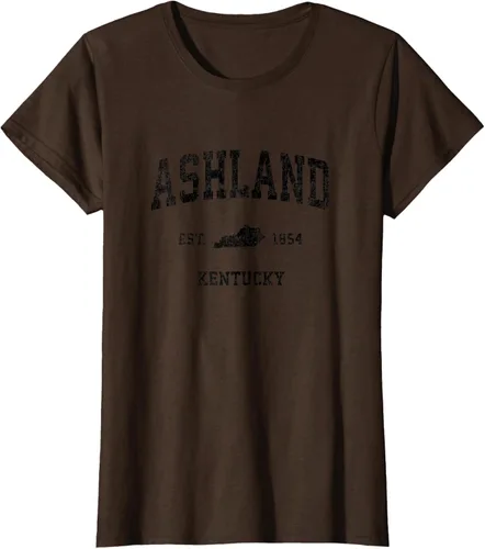 Vista 24 de Ashland Kentucky KY Vintage Sports Design Camiseta de impresión negra Asfalto
