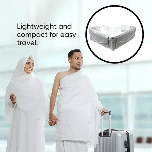 Vista 7 de Zenia Cinturón ajustable Ihram de tamaño libre con soporte para teléfono Cinturón antirrobo para Hajj Umrah, Blanco