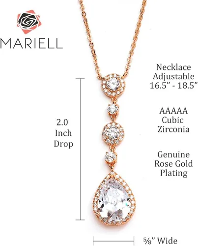 Vista 5 de Mariell - Collar de novia y boda, collar con colgante de gota de cristal de circonita cúbica para novias, damas de honor, graduación, regreso a
