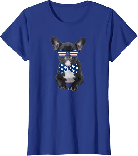 Vista 10 de Funny French Bulldog 4th de julio de Patriótico EE. UU. playera, niños 10, Blanco