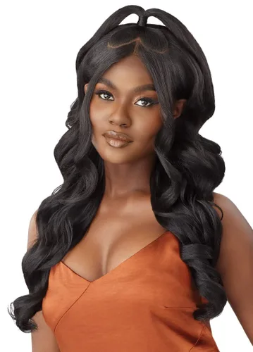 Vista 5 de Outre - Peluca con cierre de encaje 5x5 - Mezcla de cabello humano - Rizo corporal de 24 pulgadas (NEGRO OFF 1B)