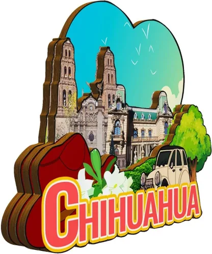 Vista 2 de Chihuahua México imán imán de madera 3D monumentos de viaje coleccionables, recuerdos decorativos hechos a mano -2040