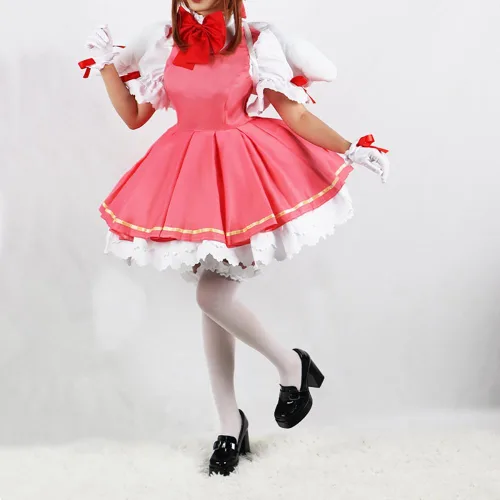 Vista 2 de Cardcaptor Sakura Cosplay Sakura - Vestido de uniforme para niña, vestido rosa, traje de batalla para Halloween