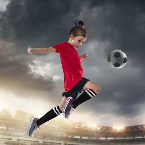 Vista 6 de ELUTONG Calcetines de fútbol para niños, 3 pares para niños y niñas, a rayas, tubo atlético, equipo de fútbol, deporte, calcetines altos