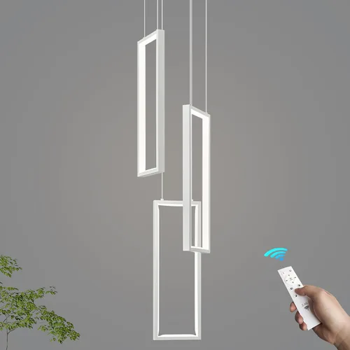 Vista 28 de Accesorio de Lámpara Colgante Moderna para Cocina Dorada 18W LED Lámpara Colgante 2 Anillos Candelabro Rectangular Iluminación Colgante para Isla