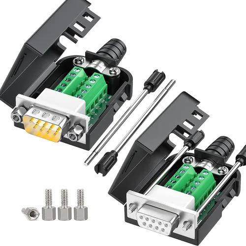 Vista 15 de 2 adaptadores hembra DB9, fácil de usar, cable serie RS232/485, no necesita soldadura, conectores serie DB9 con pernos, tuercas, tubos traseros