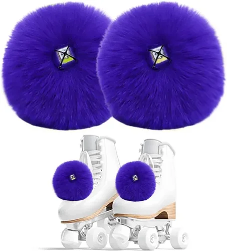 Vista 10 de HOMU 2 pompones de patín con pompones de piel sintética para niñas y mujeres, con cascabeles y rodillos, con pompones y pompones de piel sintética