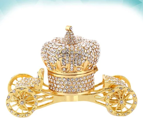 Vista 7 de EXCEART Joyero de decoración de calabaza, caja de joyería europea de calabaza con corona de carruaje, soporte de joyería de cristal con bisagras
