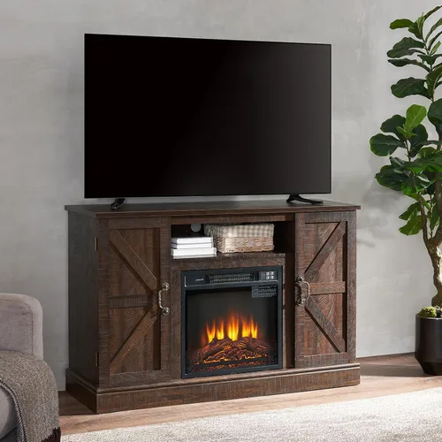 Vista 13 de Farmhouse Classic Media - Soporte de TV antiguo para TV de hasta 50 pulgadas con espacio de almacenamiento abierto y cerrado