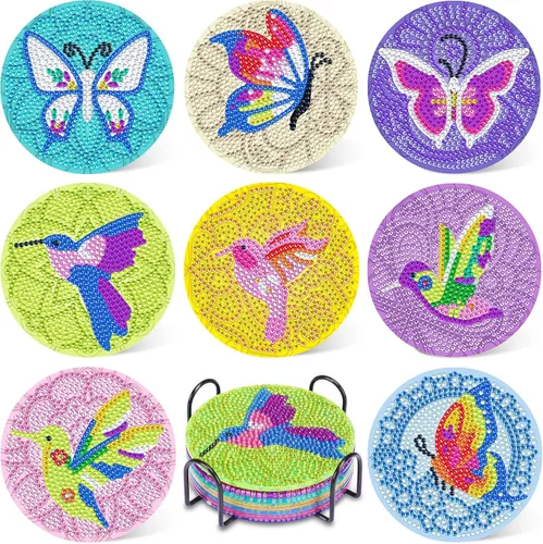 Vista 16 de UPINS 8 piezas de posavasos de arte de diamante bohemio para bebidas, kits de arte de diamante DIY para adultos, niños, principiantes, suministros